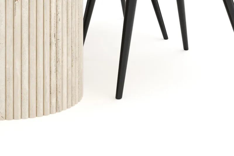 Uppveda Spisegruppe 180 cm Oval med 4 Valeri Fløjlsstole - Travertin - Møbler - Borde - Spisebordssæt