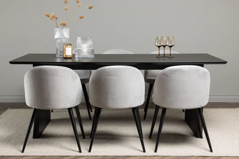 Vail Spisebord 200 cm med 6 Velvet Køkkenstole i Velour