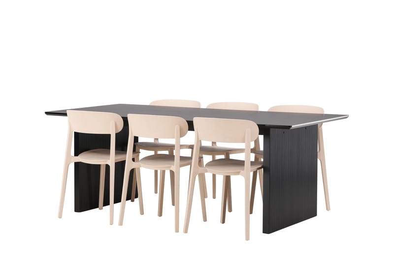 Vail Spisebordssæt 200 cm Rektangulær med 6 Åstol Stole - Svart - Møbler - Borde - Spisebordssæt