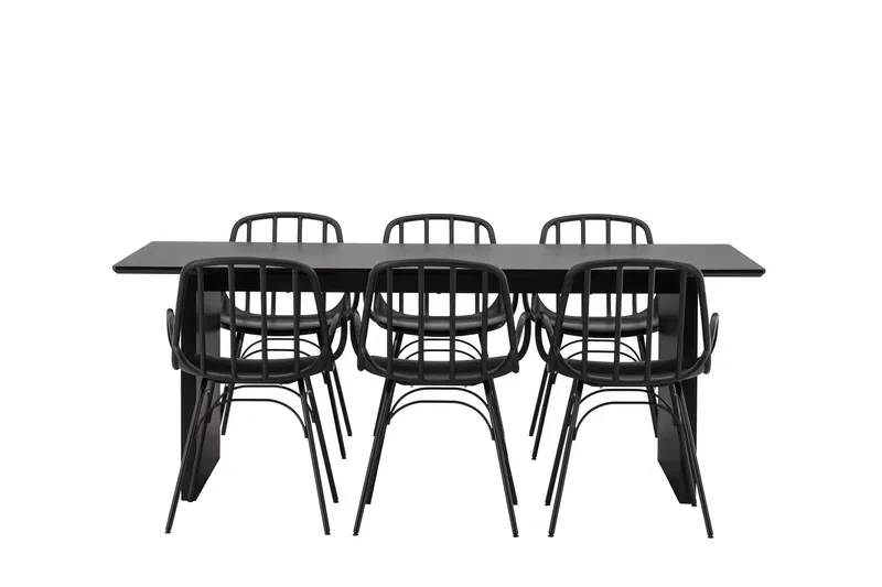 Vail Spisebordssæt 200 cm Rektangulær med 6 Dyrön Stole, Svart