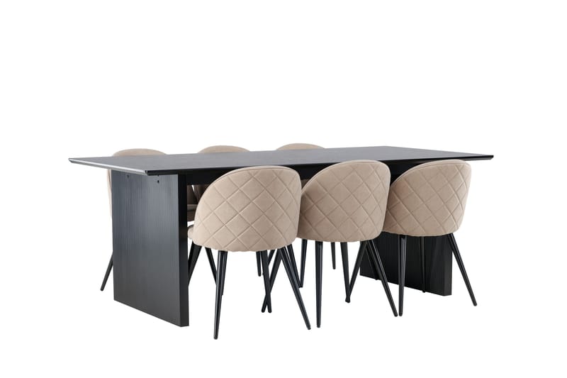 Vail Spisebordssæt 200 cm Rektangulær med 6 Velvet Stole - Beige - Møbler - Borde - Spisebordssæt