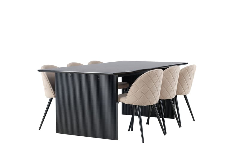 Vail Spisebordssæt 200 cm Rektangulær med 6 Velvet Stole - Beige - Møbler - Borde - Spisebordssæt