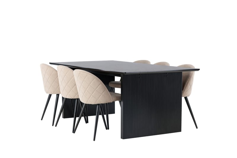Vail Spisebordssæt 200 cm Rektangulær med 6 Velvet Stole - Beige - Møbler - Borde - Spisebordssæt
