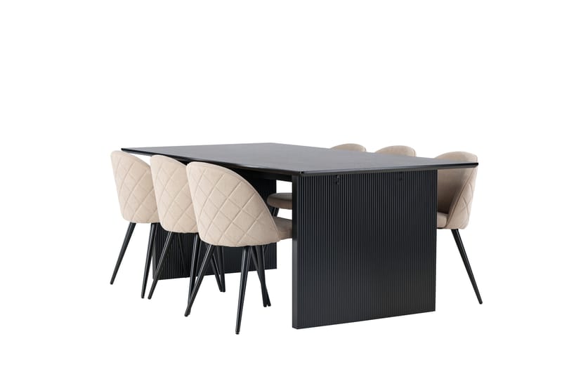 Vail Spisebordssæt 200 cm Rektangulær med 6 Velvet Stole - Beige - Møbler - Borde - Spisebordssæt