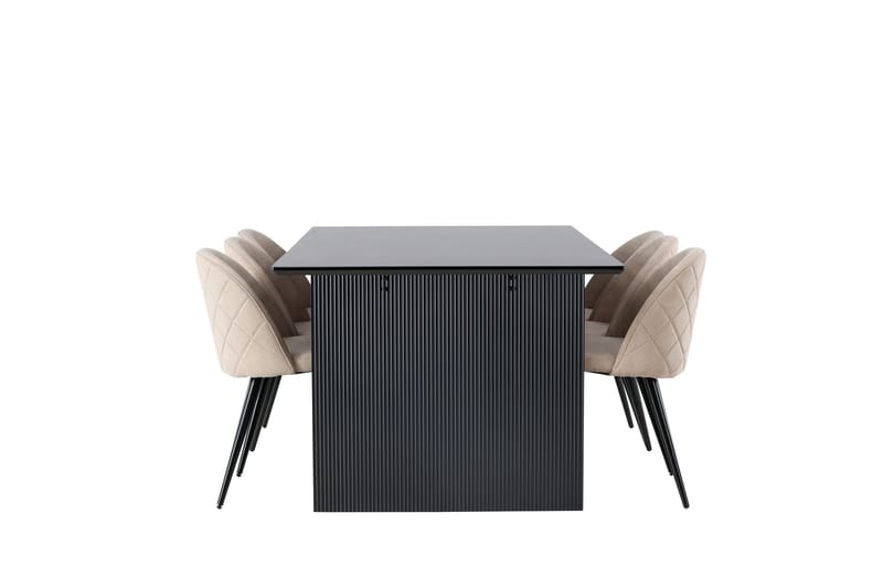 Vail Spisebordssæt 200 cm Rektangulær med 6 Velvet Stole - Beige - Møbler - Borde - Spisebordssæt