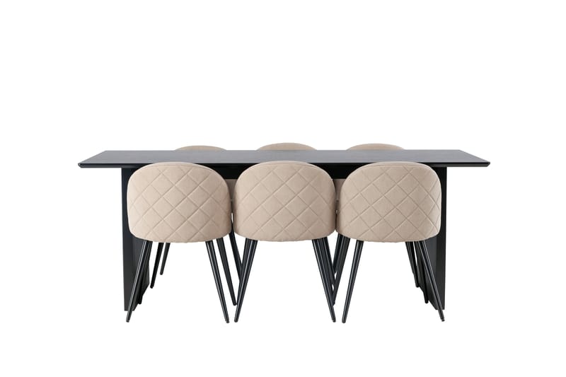 Vail Spisebordssæt 200 cm Rektangulær med 6 Velvet Stole - Beige - Møbler - Borde - Spisebordssæt