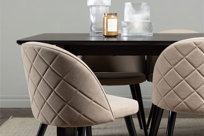 Vail Spisebordssæt 200 cm Rektangulær med 6 Velvet Stole - Beige - Møbler - Borde - Spisebordssæt