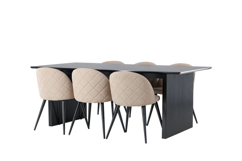 Vail Spisebordssæt 200 cm Rektangulær med 6 Velvet Stole - Beige - Møbler - Borde - Spisebordssæt