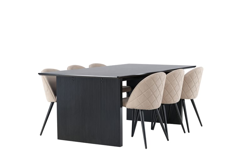 Vail Spisebordssæt 200 cm Rektangulær med 6 Velvet Stole - Beige - Møbler - Borde - Spisebordssæt