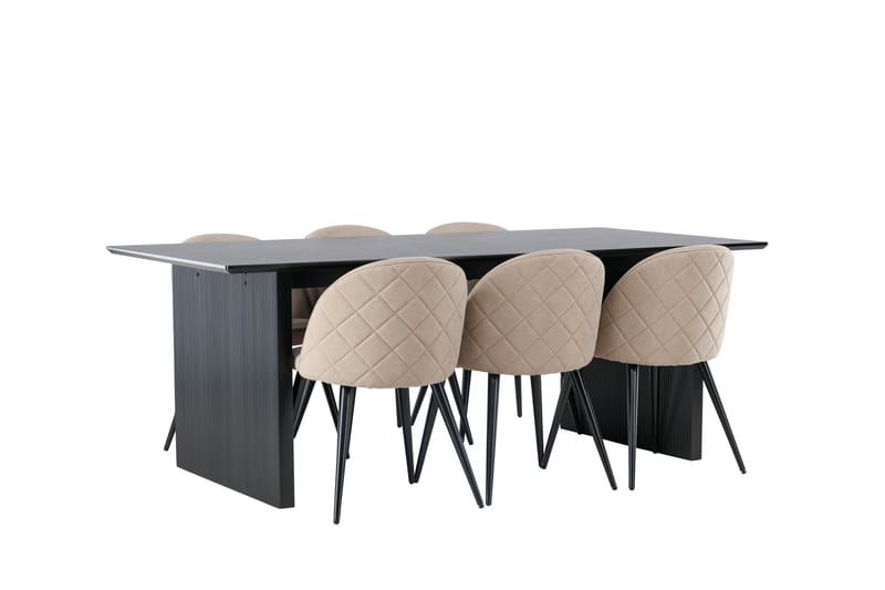 Vail Spisebordssæt 200 cm Rektangulær med 6 Velvet Stole - Beige - Møbler - Borde - Spisebordssæt