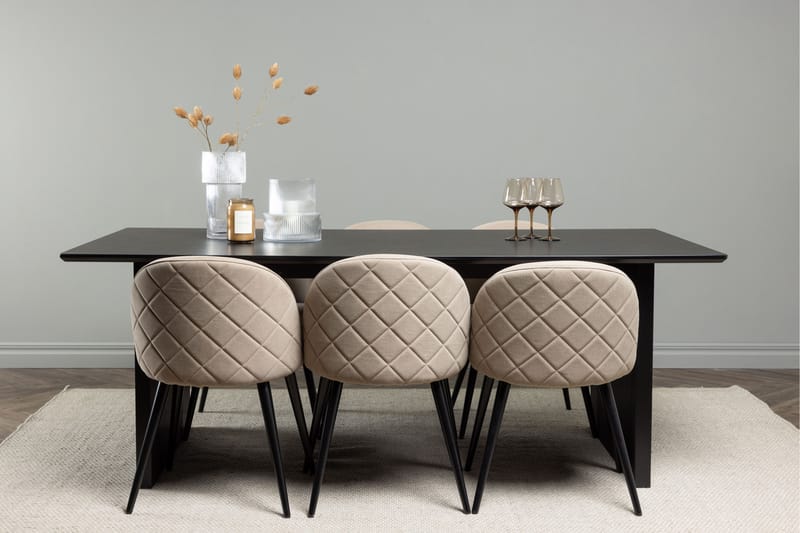 Vail Spisebordssæt 200 cm Rektangulær med 6 Velvet Stole - Beige - Møbler - Borde - Spisebordssæt