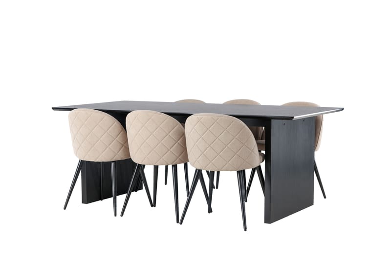 Vail Spisebordssæt 200 cm Rektangulær med 6 Velvet Stole - Beige - Møbler - Borde - Spisebordssæt