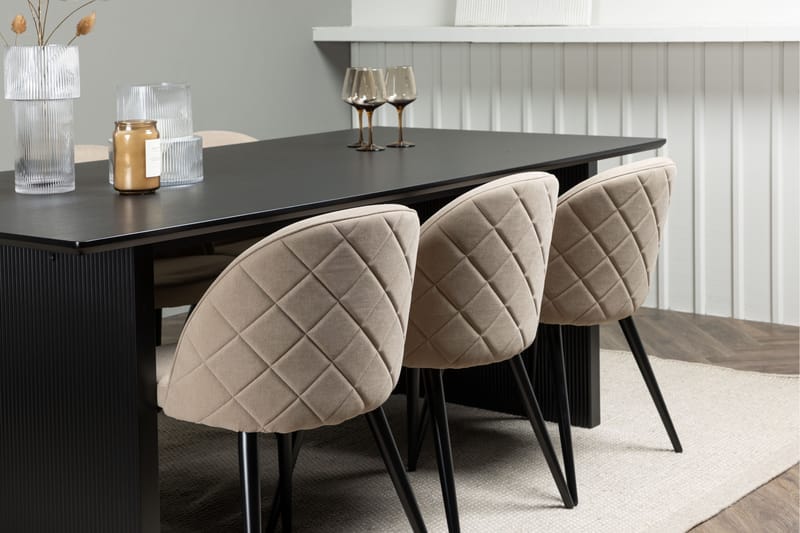 Vail Spisebordssæt 200 cm Rektangulær med 6 Velvet Stole - Beige - Møbler - Borde - Spisebordssæt