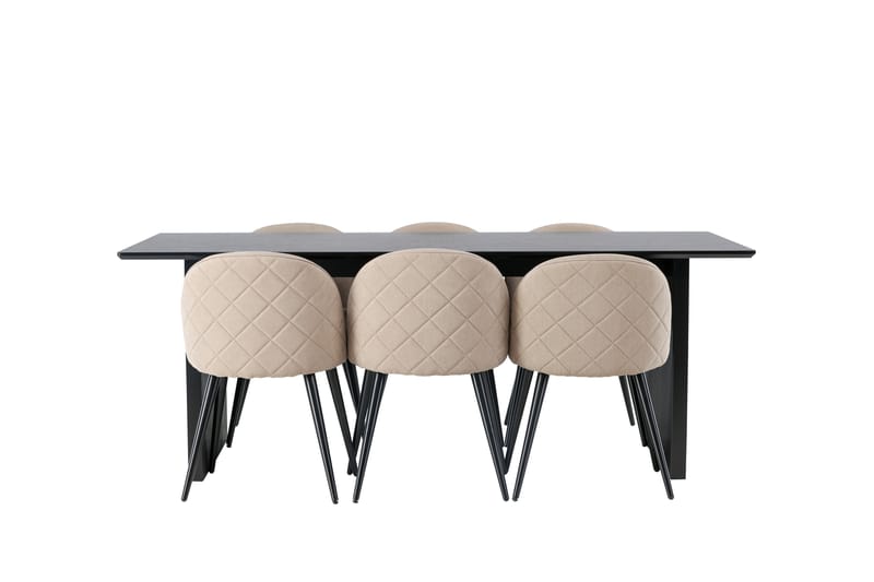 Vail Spisebordssæt 200 cm Rektangulær med 6 Velvet Stole - Beige - Møbler - Borde - Spisebordssæt