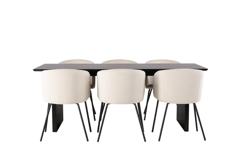 Vail Spisegruppe 200 cm Rektangulær med 6 Berit stole - Beige - Møbler - Borde - Spisebordssæt