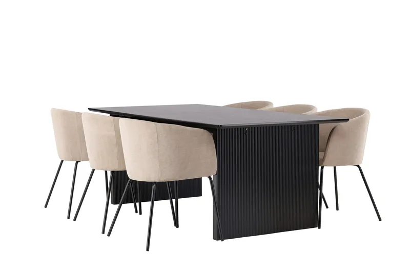 Vail Spisegruppe 200 cm Rektangulær med 6 Berit stole - Beige - Møbler - Borde - Spisebordssæt