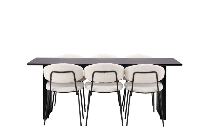 Vail Spisegruppe 200 cm Rektangulær med 6 Chico Stole, Svart