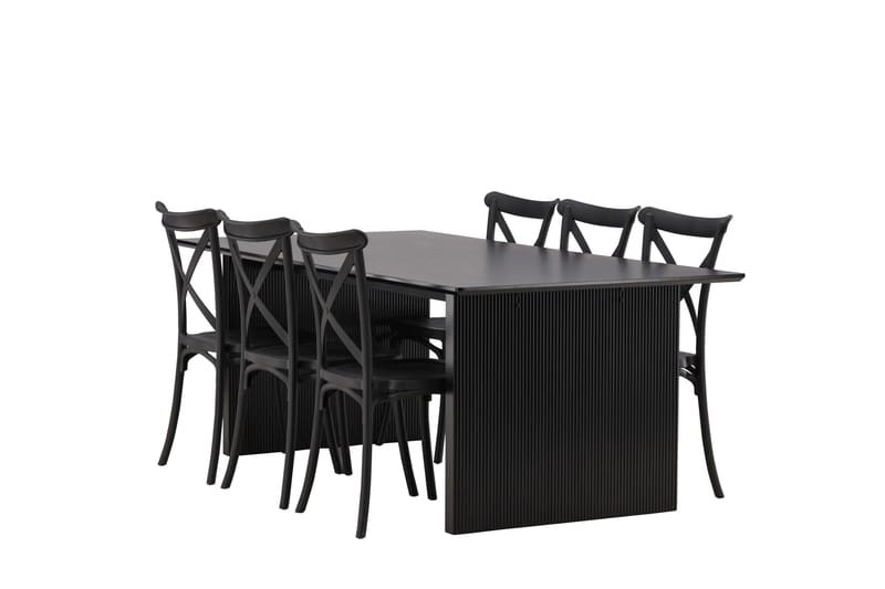 Vail Spisegruppe 200 cm Rektangulær med 6 Crosett stole - Svart - Møbler - Borde - Spisebordssæt