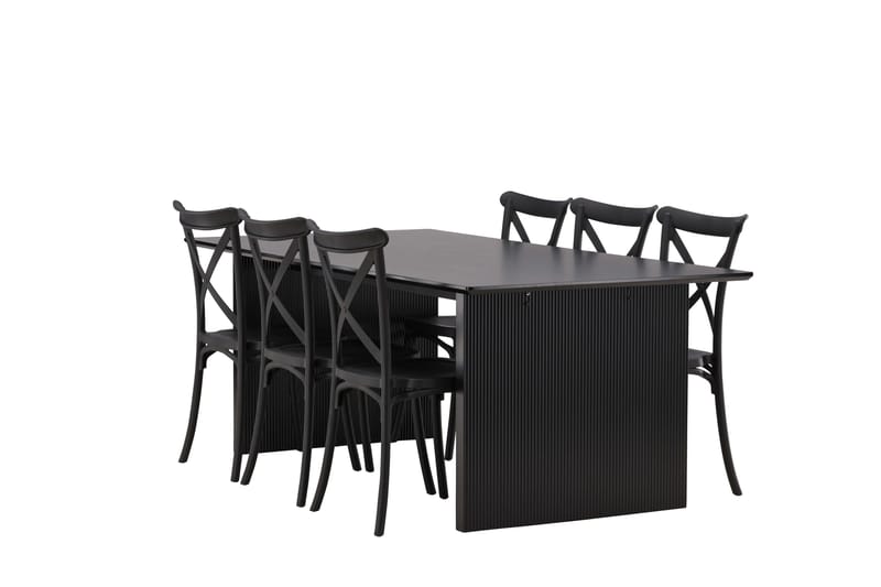 Vail Spisegruppe 200 cm Rektangulær med 6 Crosett stole - Svart - Møbler - Borde - Spisebordssæt