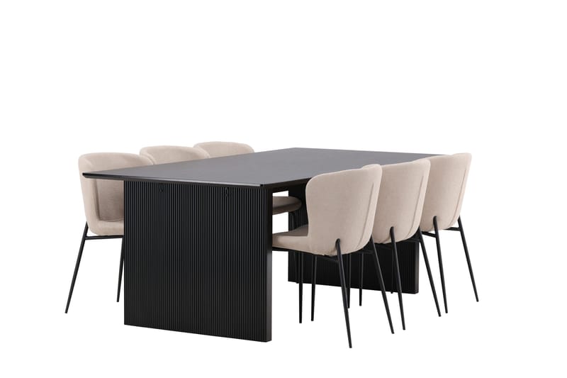 Vail Spisegruppe 200 cm Rektangulær med 6 Modesto stole - Beige - Møbler - Borde - Spisebordssæt