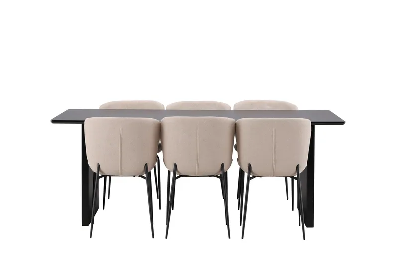 Vail Spisegruppe 200 cm Rektangulær med 6 Modesto stole - Beige - Møbler - Borde - Spisebordssæt