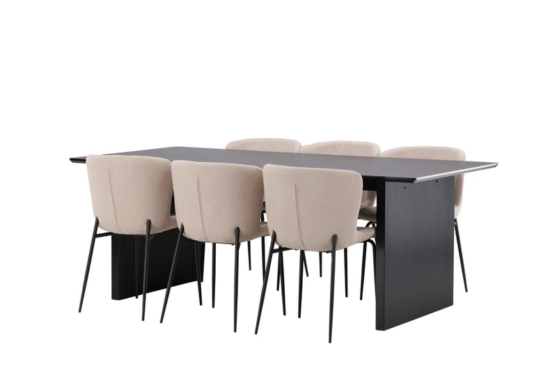 Vail Spisegruppe 200 cm Rektangulær med 6 Modesto stole - Beige - Møbler - Borde - Spisebordssæt