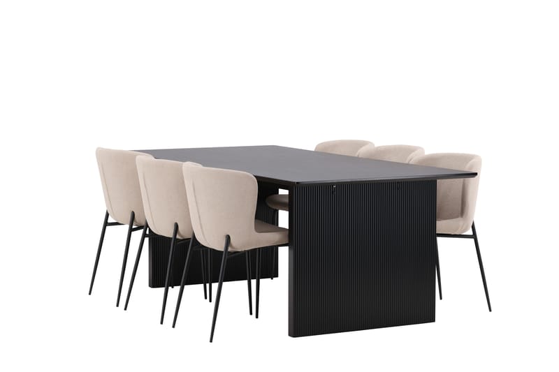 Vail Spisegruppe 200 cm Rektangulær med 6 Modesto stole - Beige - Møbler - Borde - Spisebordssæt