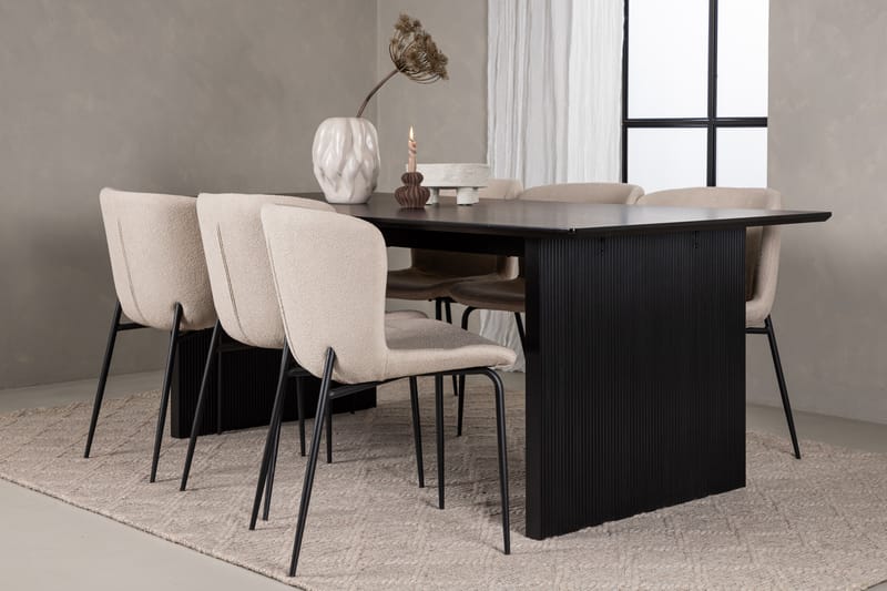Vail Spisegruppe 200 cm Rektangulær med 6 Modesto stole - Beige - Møbler - Borde - Spisebordssæt