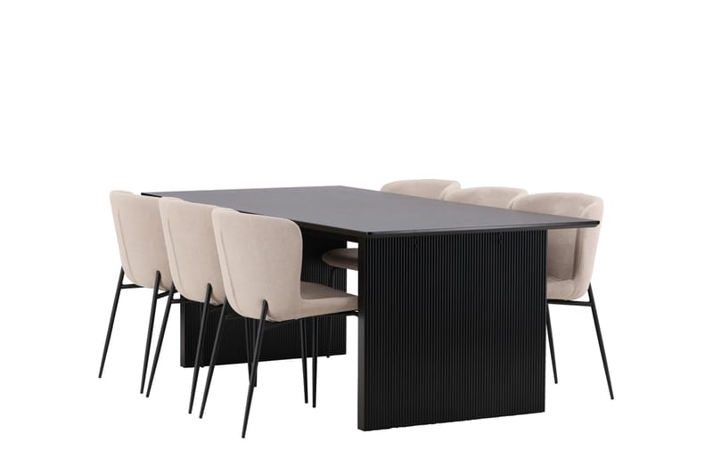 Vail Spisegruppe 200 cm Rektangulær med 6 Modesto stole - Beige - Møbler - Borde - Spisebordssæt