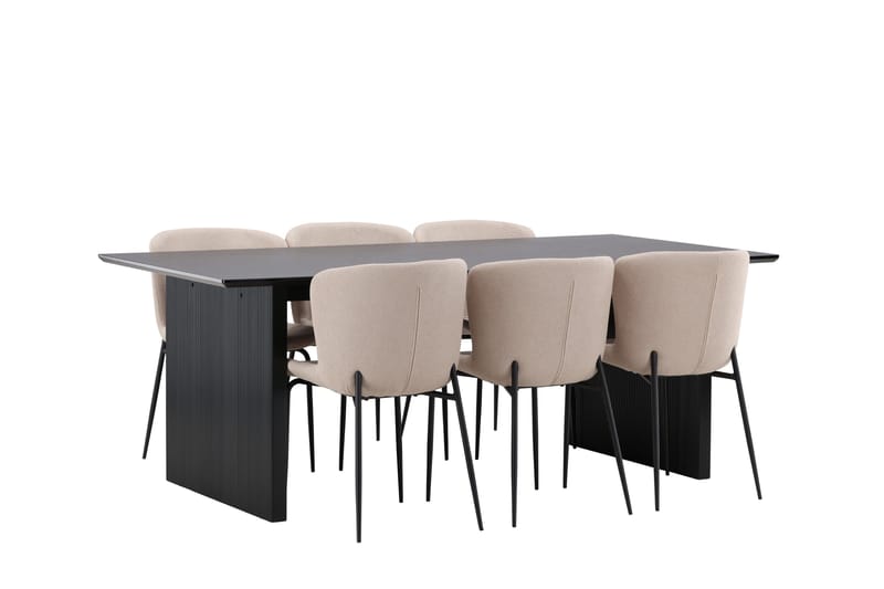 Vail Spisegruppe 200 cm Rektangulær med 6 Modesto stole - Beige - Møbler - Borde - Spisebordssæt