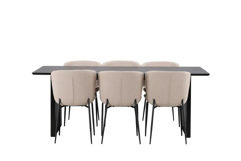 Vail Spisegruppe 200 cm Rektangulær med 6 Modesto stole - Beige - Møbler - Borde - Spisebordssæt