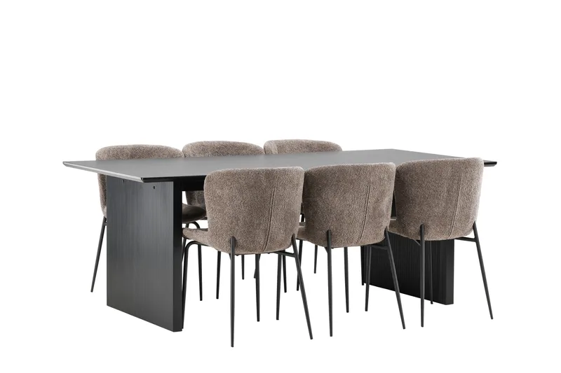 Vail Spisegruppe 200 cm Rektangulær med 6 Modesto stole - Svart - Møbler - Borde - Spisebordssæt