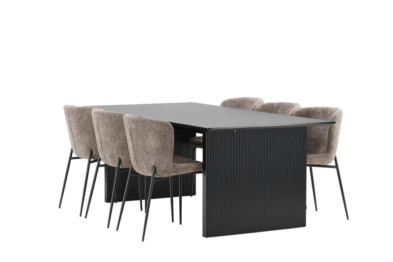 Vail Spisegruppe 200 cm Rektangulær med 6 Modesto stole - Svart - Møbler - Borde - Spisebordssæt