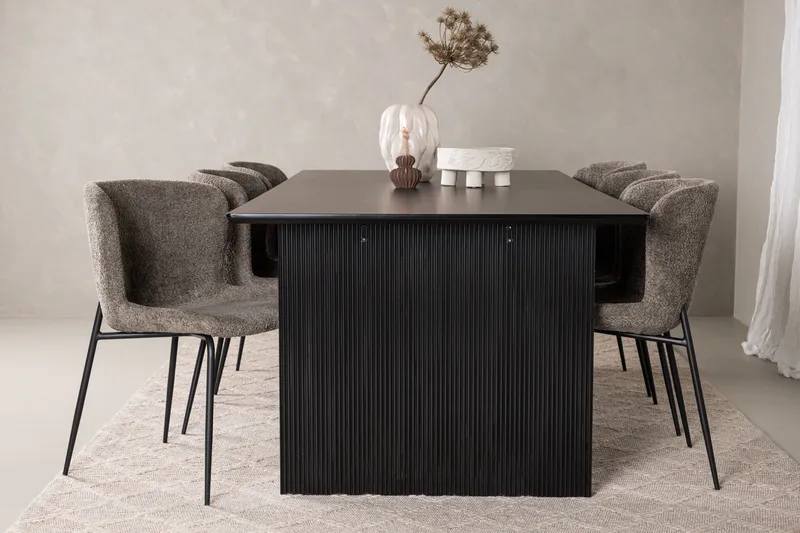 Vail Spisegruppe 200 cm Rektangulær med 6 Modesto stole - Svart - Møbler - Borde - Spisebordssæt
