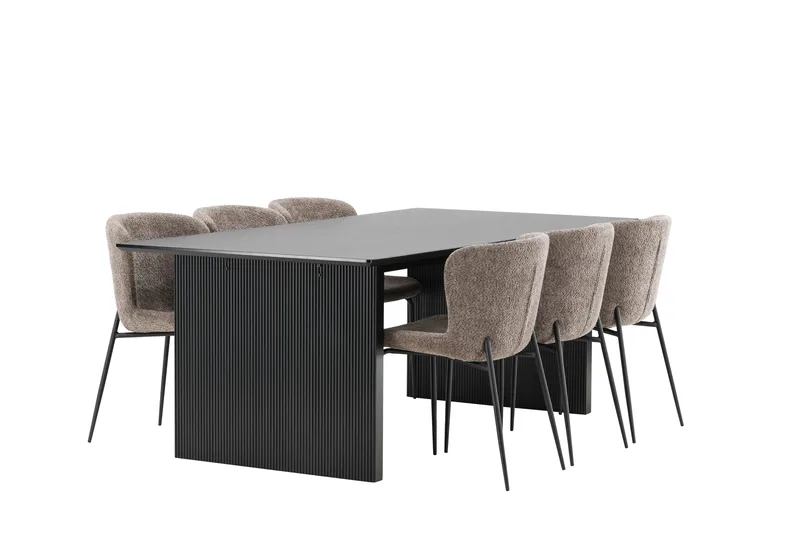 Vail Spisegruppe 200 cm Rektangulær med 6 Modesto stole - Svart - Møbler - Borde - Spisebordssæt