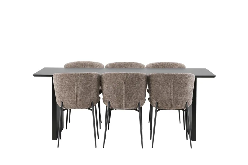 Vail Spisegruppe 200 cm Rektangulær med 6 Modesto stole - Svart - Møbler - Borde - Spisebordssæt