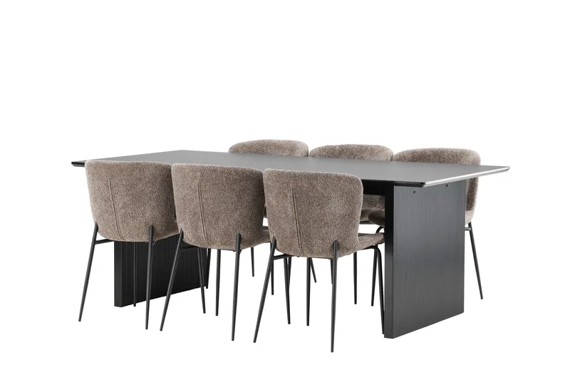 Vail Spisegruppe 200 cm Rektangulær med 6 Modesto stole - Svart - Møbler - Borde - Spisebordssæt