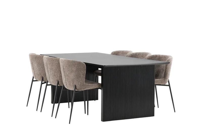 Vail Spisegruppe 200 cm Rektangulær med 6 Modesto stole - Svart - Møbler - Borde - Spisebordssæt