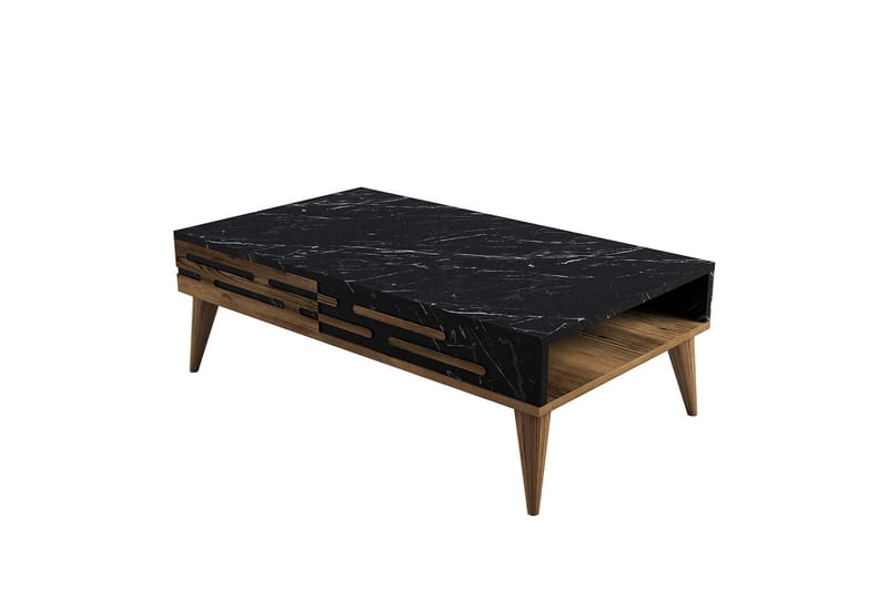 Valensiya Sofabord 105 cm, Valnød/Sort/Marmor