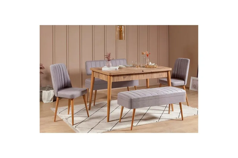 Valsot Spisegruppe 129 cm Rektangulær - Natur/Grå - Møbler - Borde - Spisebordssæt