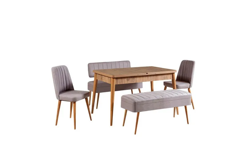Valsot Spisegruppe 129 cm Rektangulær - Natur/Grå - Møbler - Borde - Spisebordssæt