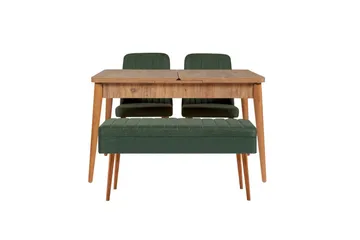 Valsot Spisegruppe 129 cm Rektangulær - Natur/Grøn - Møbler - Borde - Spisebordssæt