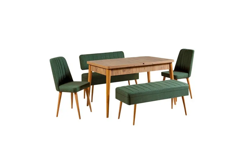 Valsot Spisegruppe 129 cm Rektangulær - Natur/Grøn - Møbler - Borde - Spisebordssæt