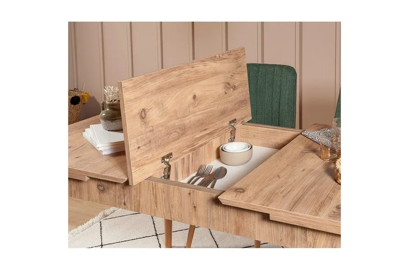 Valsot Spisegruppe 129 cm Rektangulær - Natur/Grøn - Møbler - Borde - Spisebordssæt