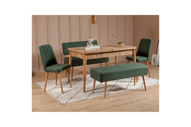 Valsot Spisegruppe 129 cm Rektangulær - Natur/Grøn - Møbler - Borde - Spisebordssæt