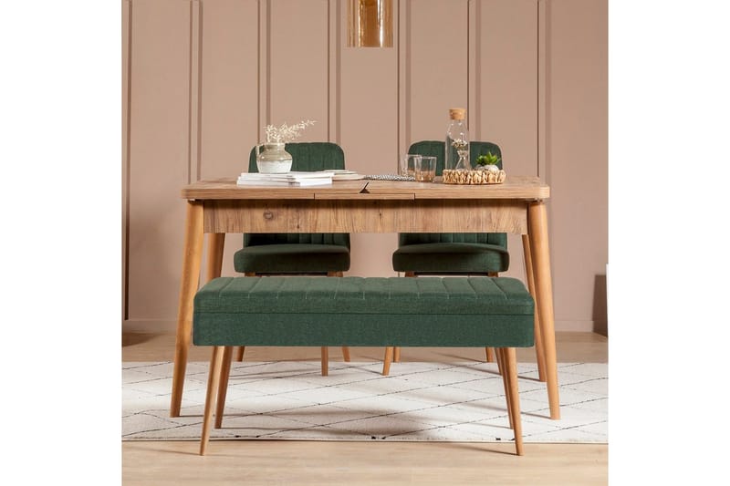 Valsot Spisegruppe 129 cm Rektangulær - Natur/Grøn - Møbler - Borde - Spisebordssæt
