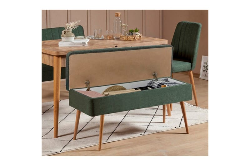 Valsot Spisegruppe 129 cm Rektangulær - Natur/Grøn - Møbler - Borde - Spisebordssæt