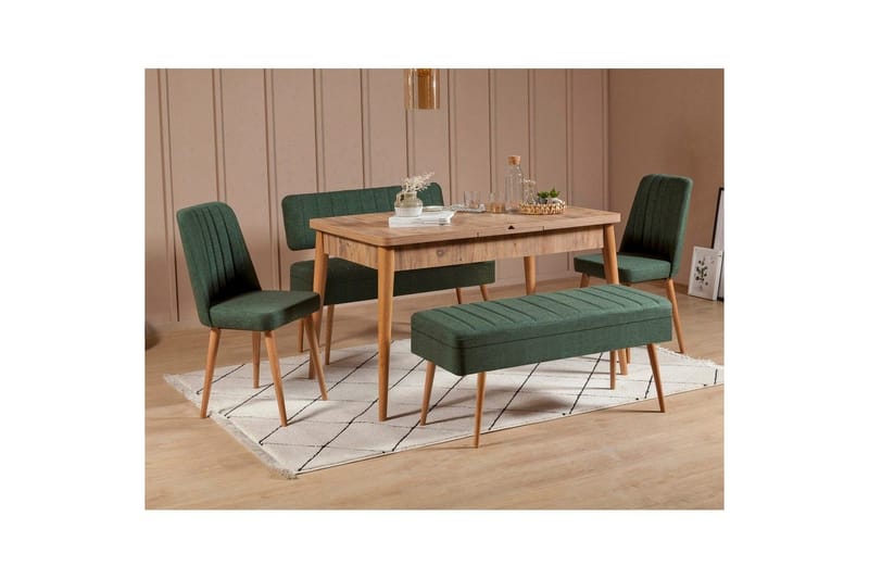 Valsot Spisegruppe 129 cm Rektangulær - Natur/Grøn - Møbler - Borde - Spisebordssæt
