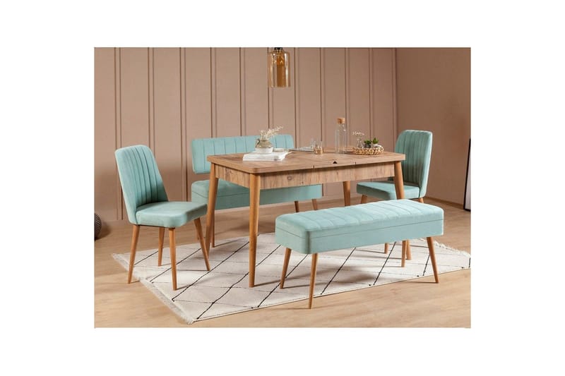 Valsot Spisegruppe 129 cm Rektangulær - Natur/Grøn - Møbler - Borde - Spisebordssæt