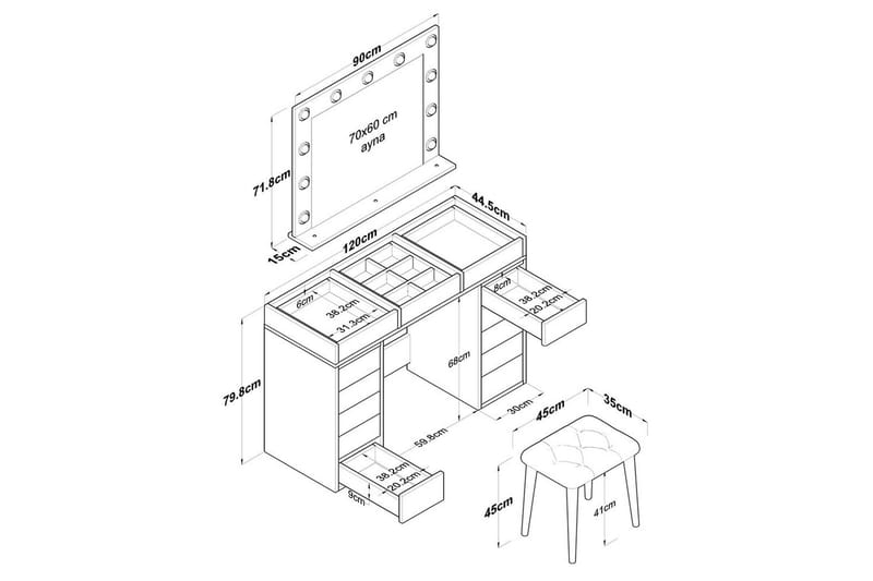 Varlin Toiletbord 120 cm - Hvid - Møbler - Borde - Sminkebord & konsolbord